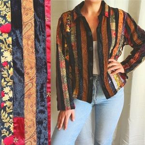 VTG Velvet Patchwork Quilted Sequin Shacket Jacket